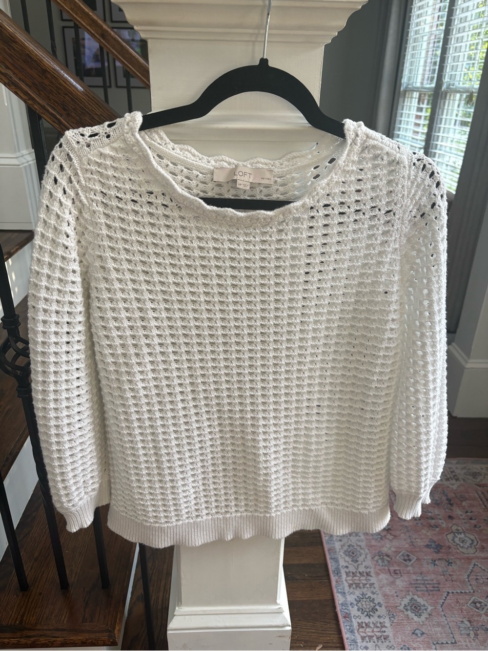 LOFT Women's White Open-Knit Cotton Sweater
